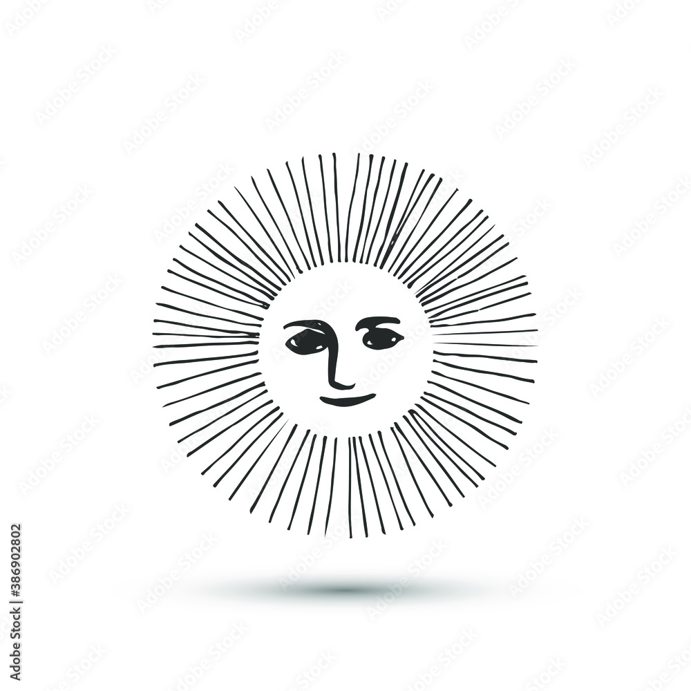 Sun with face icon. Thin line vector astrology Sun illustration. 10 eps design for logo, emblem, label, banner.