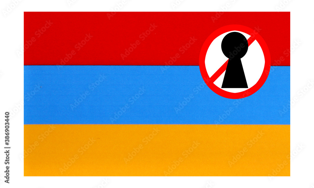 flag with covid 19 warning