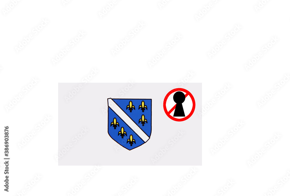 flag with covid 19 warning