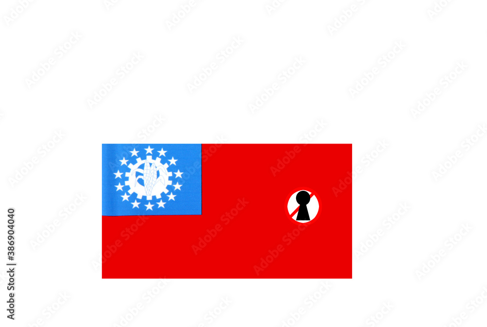 flag with covid 19 warning