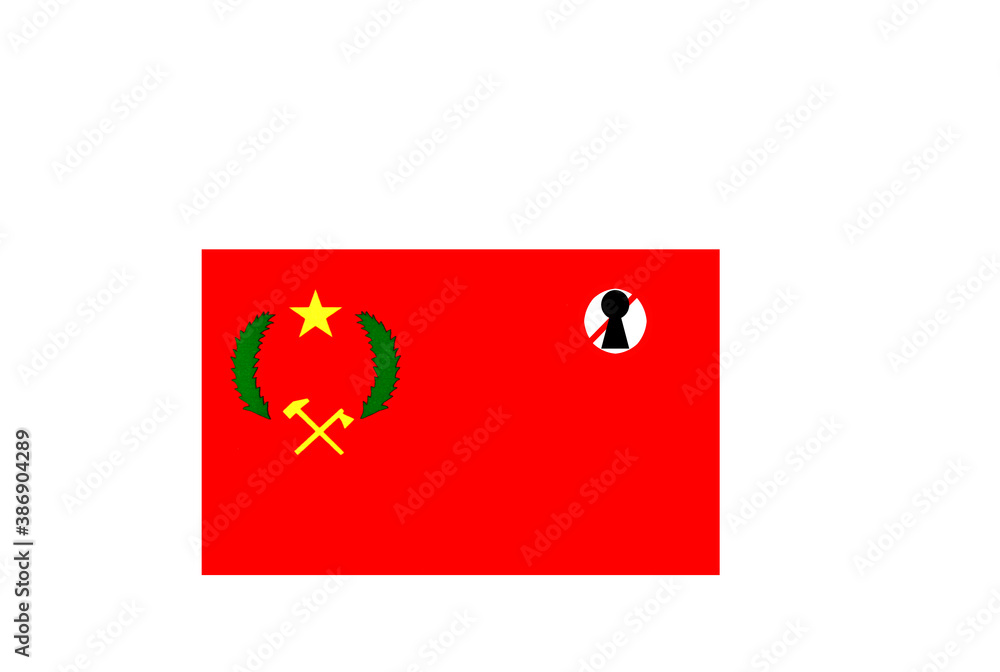flag with covid 19 warning