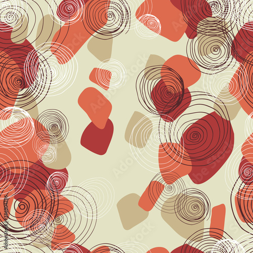 Seamless, abstract pattern with spirals in pastel autumn colors. Vector illustration in flat style.
