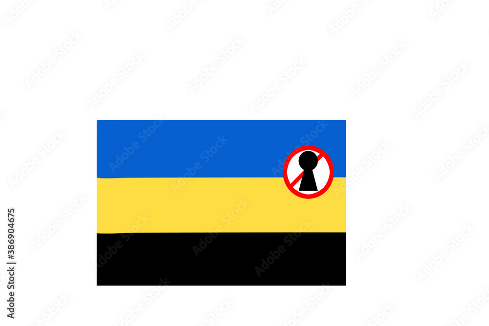 flag with covid 19 warning