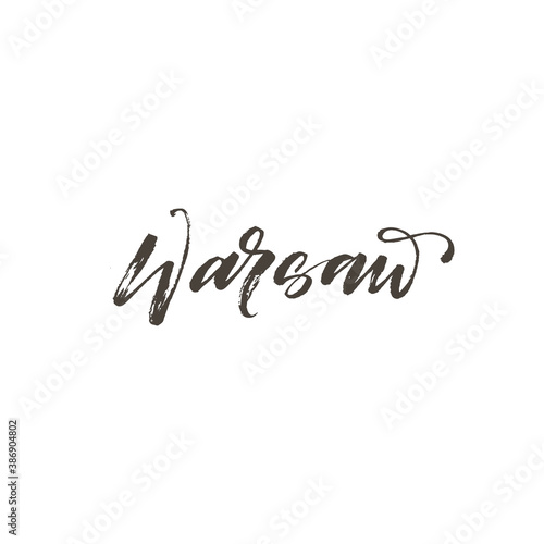 Warsaw ink brush vector lettering. Modern phrase handwritten vector calligraphy. Black paint lettering isolated on white background. Postcard, greeting card, t shirt decorative print.