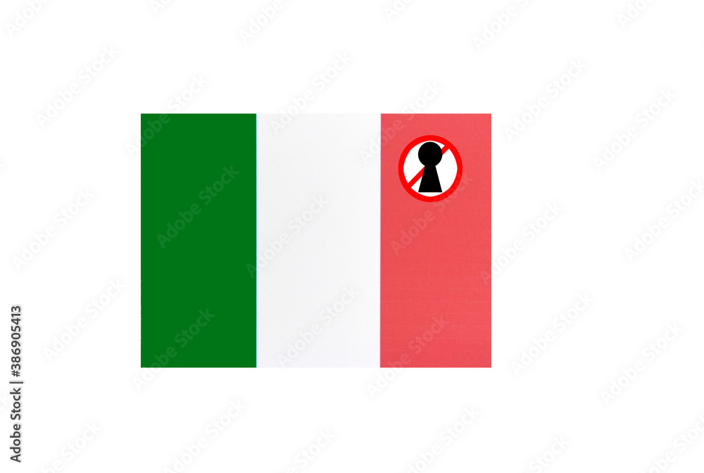 flag with covid 19 warning