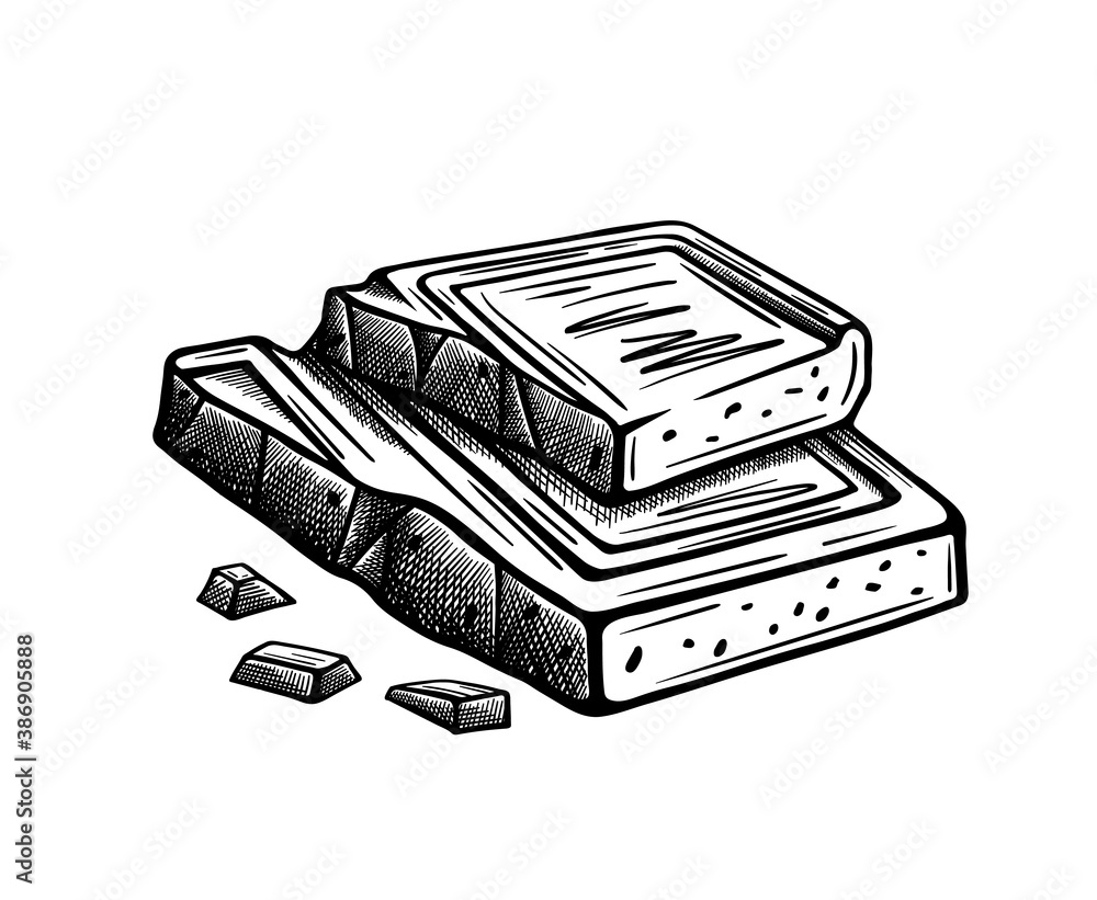 Sketch of pieces of chocolate isolated on a white background Sketch of pieces of chocolate isolated on a white background