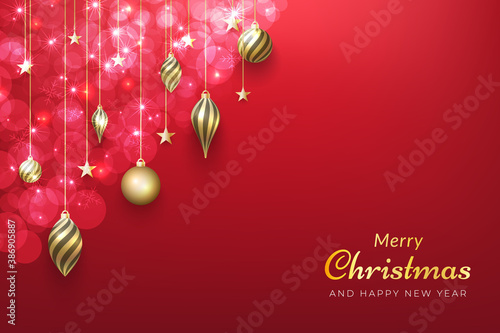 Christmas background with shiny gold ornaments