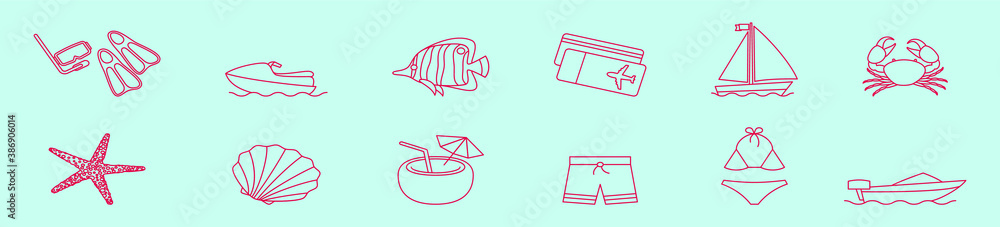 set of vacation cartoon icon design template with various models. vector illustration isolated on blue background set of vacation cartoon icon design template with various models. vector illustration isolated on blue background