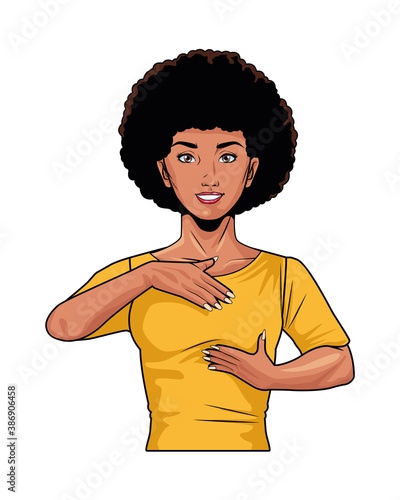 afro woman doing breast self exam pop art style