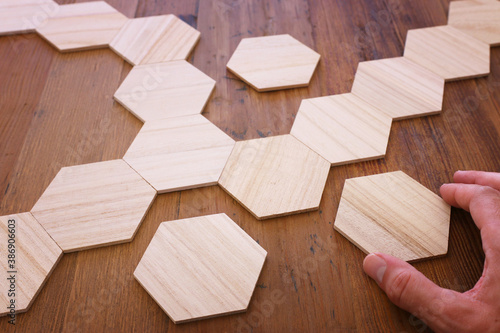 background of wooden puzzle with missing pieces