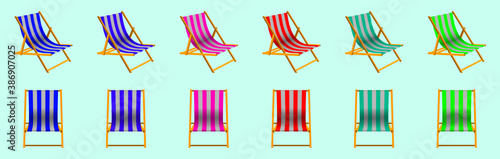 set of deck chair cartoon icon design template with various models. vector illustration isolated on blue background