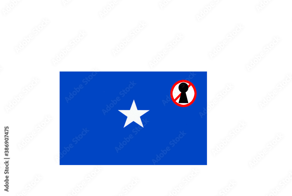 flag with covid 19 warning