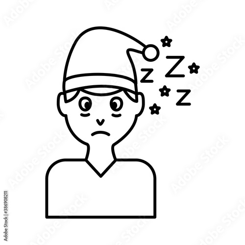 man with pijama hat and Insomnia z letters line style icon