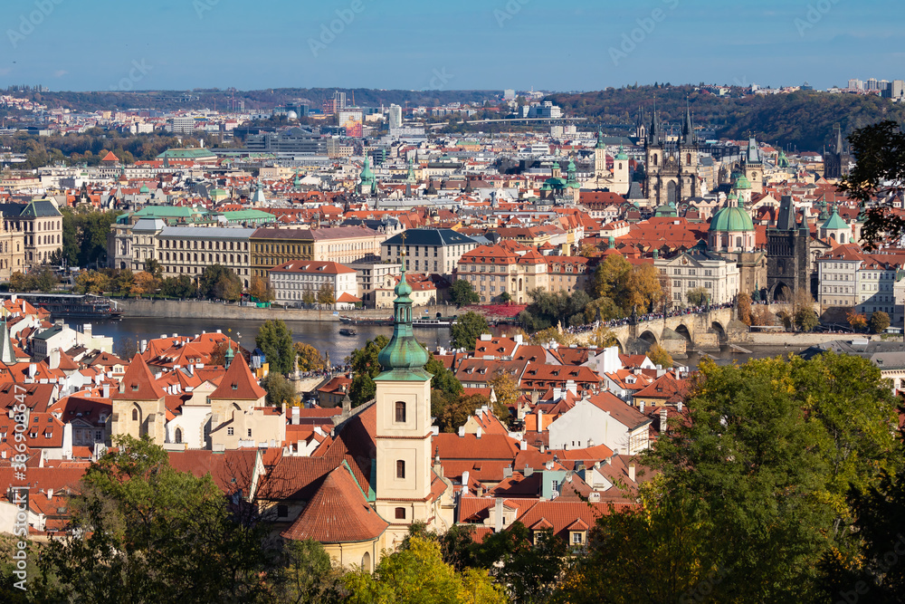 aerial view of historic center of Prague,  Czech Republic