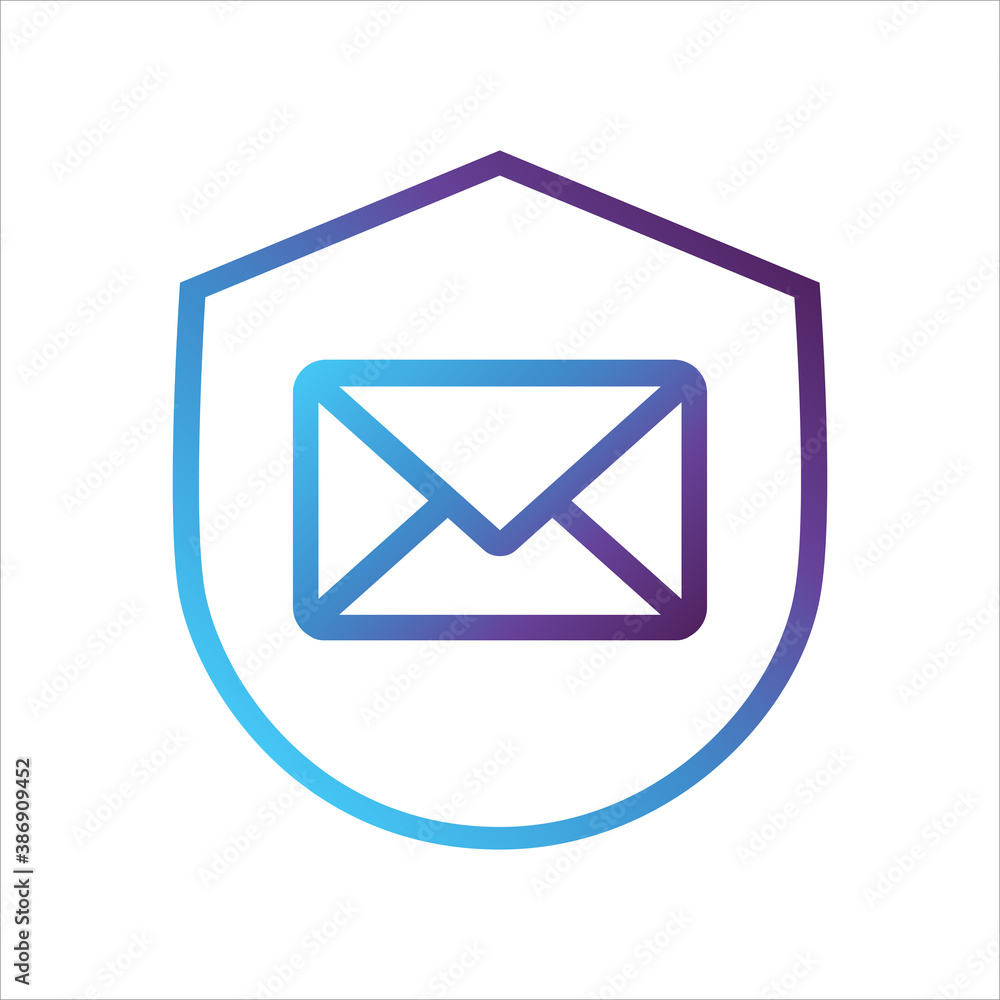 security shield icon. shield with mail symbol. Concept of message security . gradient style outline Vector illustration, vector icon concept. security shield icon. shield with mail symbol. Concept of message security . gradient style outline Vector illustration, vector icon concept.