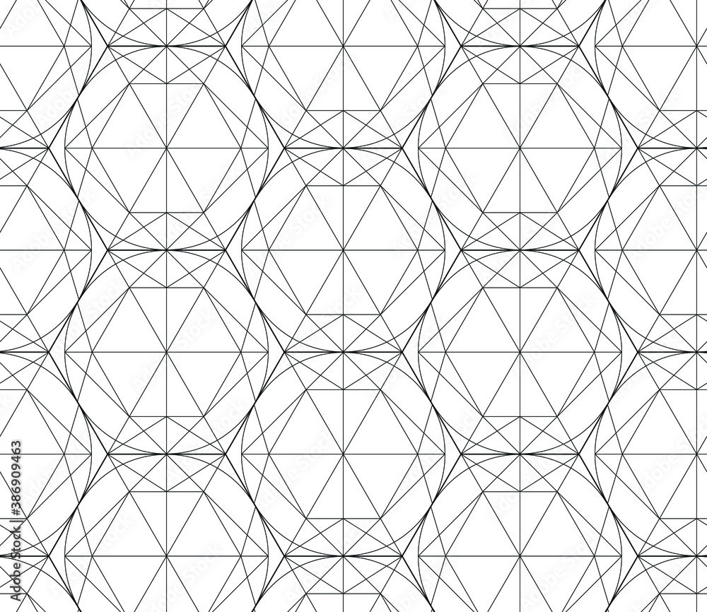 Seamless vector thin line abstract pattern. Black and white geometrical hexagons background for fabric, textile, design, cover, wrapping. Seamless vector thin line abstract pattern. Black and white geometrical hexagons background for fabric, textile, design, cover, wrapping.