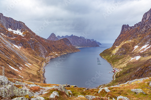 view of Senja Island from mountain Keipen photo