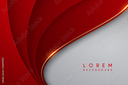 Red and white background with gold line