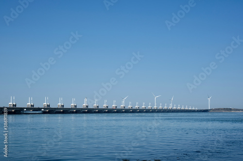 the zeelandbrug deltaworks in holland at the Oosterschelde river to protect holland form high sea level, this is near the dutch museum neeltje jans © Tjeerd