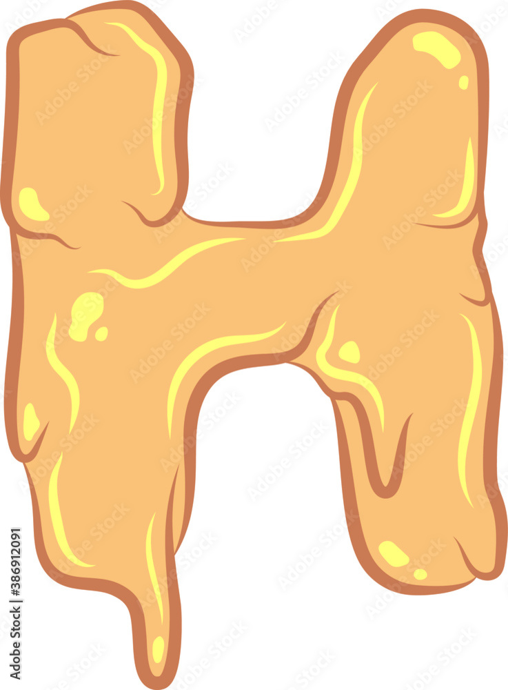 White Isolated flat vector H - letter in wax style. Waxing tech. Graffiti lettering. Liquid honey character. Pastel colors with outline and flare. Melted butter texture. Sign for banner design. White Isolated flat vector H - letter in wax style. Waxing tech. Graffiti lettering. Liquid honey character. Pastel colors with outline and flare. Melted butter texture. Sign for banner design.