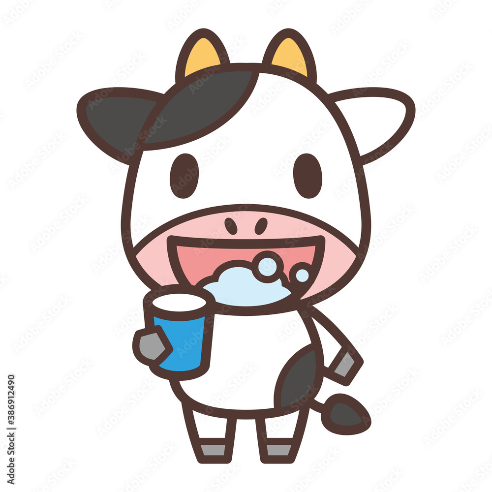 うがいをする牛のキャラクター うがいをする牛のキャラクター