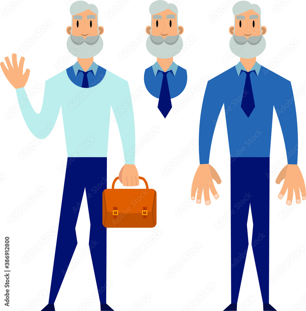 A man in the office. Office worker. Businessman, boss, employee. Old man. A character for a website or animation. A man in the office. Office worker. Businessman, boss, employee. Old man. A character for a website or animation.