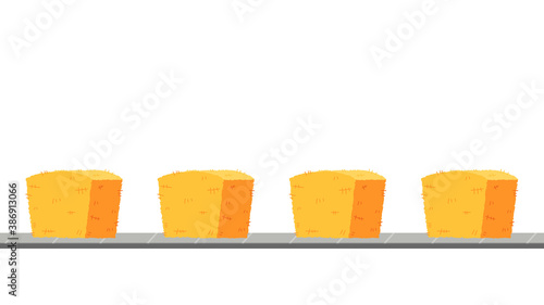 Haystack vector. Haystack on conveyor belt. Wheat straw.
