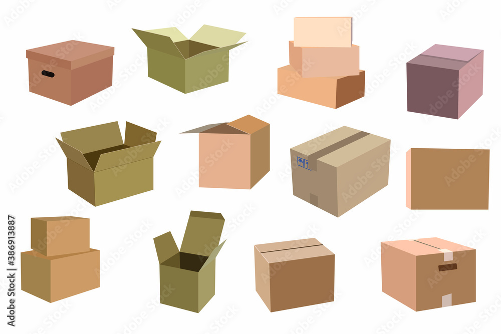 vector set of cardboard boxes. empty packing boxes for delivery.