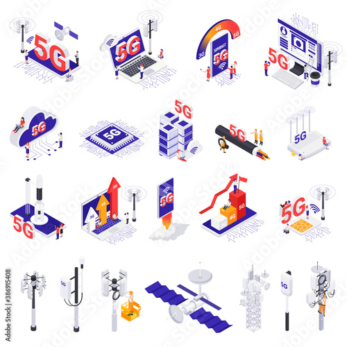 Internet 5G Technology Isometric Set
