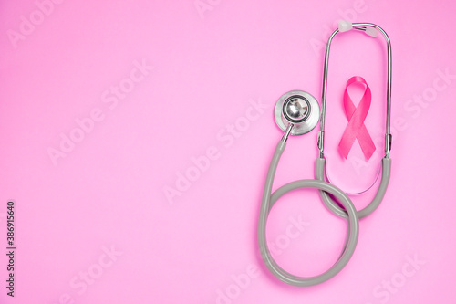 breast cancer awareness ribbon on pink background