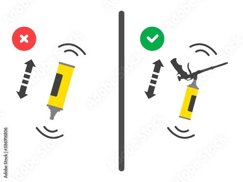 Position of the balloon during shaking. Right and wrong use of mounting tool. Vector