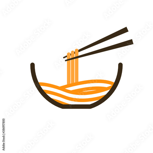 Ramen noodle, black bowl, and chopsticks logo design template