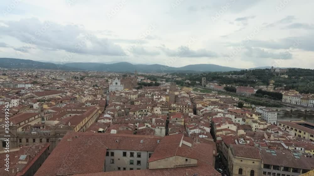 View of the city of Florence from Palazzo Vecchio, view of Santa Croce church, Arno river View of the city of Florence from Palazzo Vecchio, view of Santa Croce church, Arno river