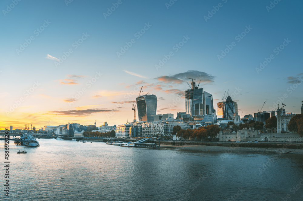 London skyline from Tower Bridge, UK