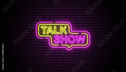 Talk show neon sign background wall template.