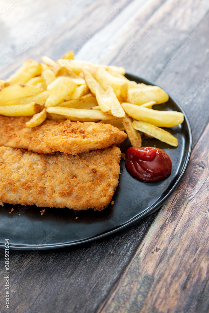 British, Traditional fish and chips and tartar sauce British, Traditional fish and chips and tartar sauce