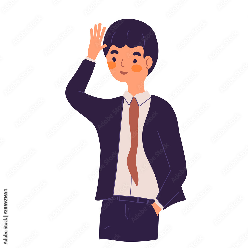 Business man character waving their hands, flat vector illustration Business man character waving their hands, flat vector illustration
