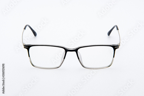 Fashion sunglasses black frames on white background.