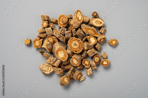 top view herb medicine FangFeng or Saposhnikoviae Radix or Divaricate Saposhnikovia