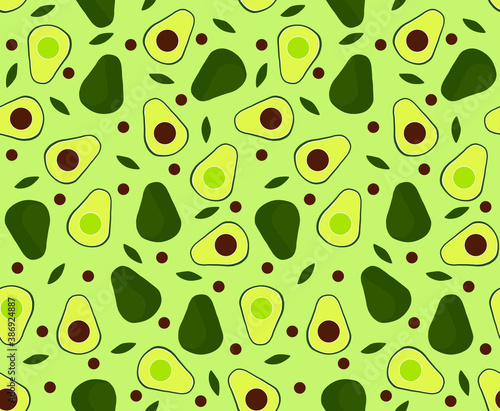 Seamless pattern with avocados and leaves