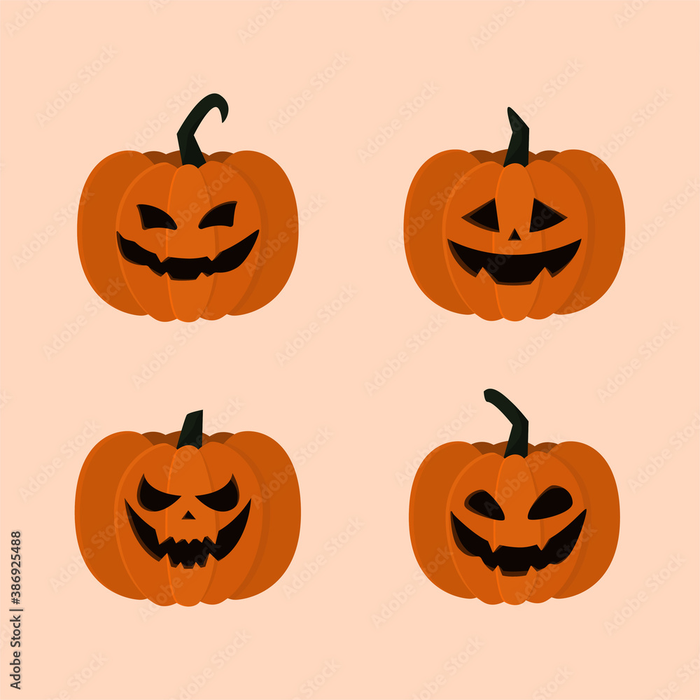 Set pumpkin on white background. Orange pumpkin with smile for your design for the holiday Halloween. Vector illustration. Set pumpkin on white background. Orange pumpkin with smile for your design for the holiday Halloween. Vector illustration.