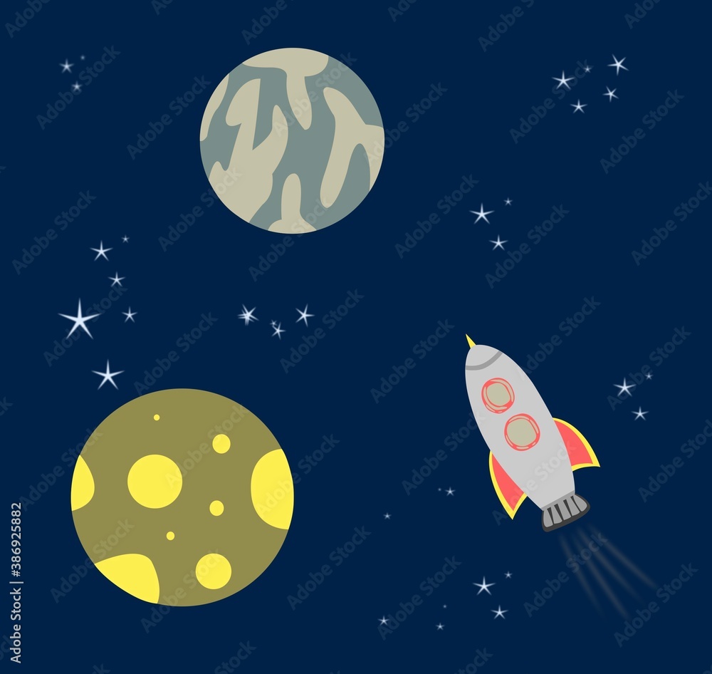 rocket and moon rocket and moon