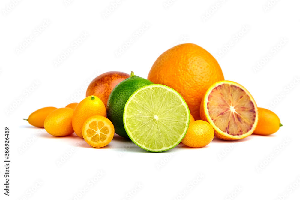 Fresh citrus fruits isolated on white background Fresh citrus fruits isolated on white background