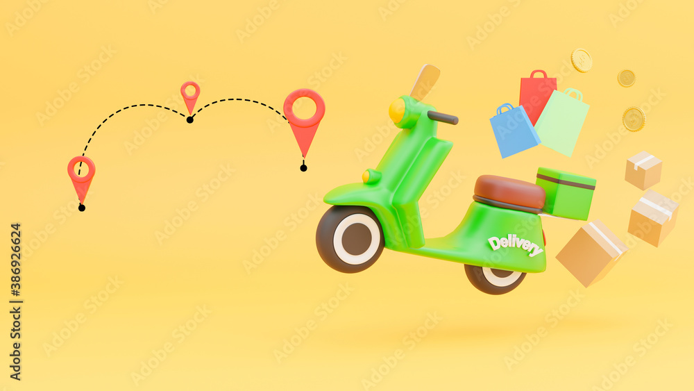 Delivery service by motorcycle concept.3d rendering. Delivery service by motorcycle concept.3d rendering.
