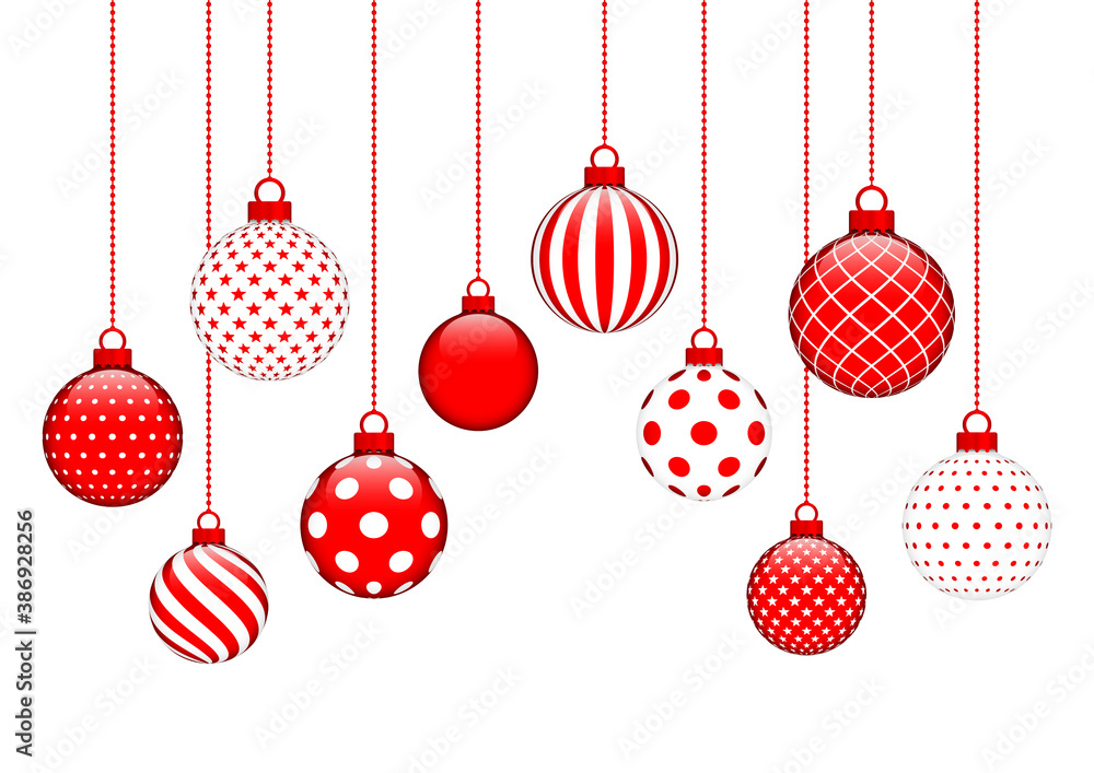 Karte Zehn Hängende Weihnachtskugeln Muster Rot Und Weiß