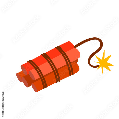 Vector illustration of a dynamite bomb explosion, cartoon detonate a dynamite bomb. Wild west series in flat style. Red bombs bunch with wick and spark. Illustration of a super application, the action