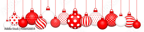 Banner Hängende Weihnachtskugeln Muster Rot Und Weiß