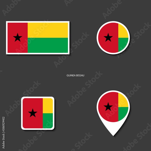 Free Download Guinea-Bissau flag icon set in different shape (rectangle, circle, square and marker icon) on dark grey background. Guinea-Bissau flag icon collection - GFXLoad