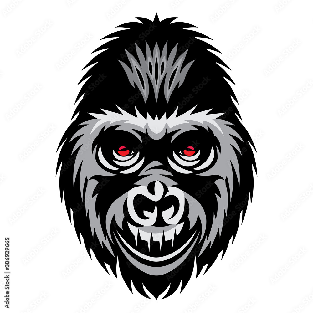 Vector color illustration with gorilla head. White background