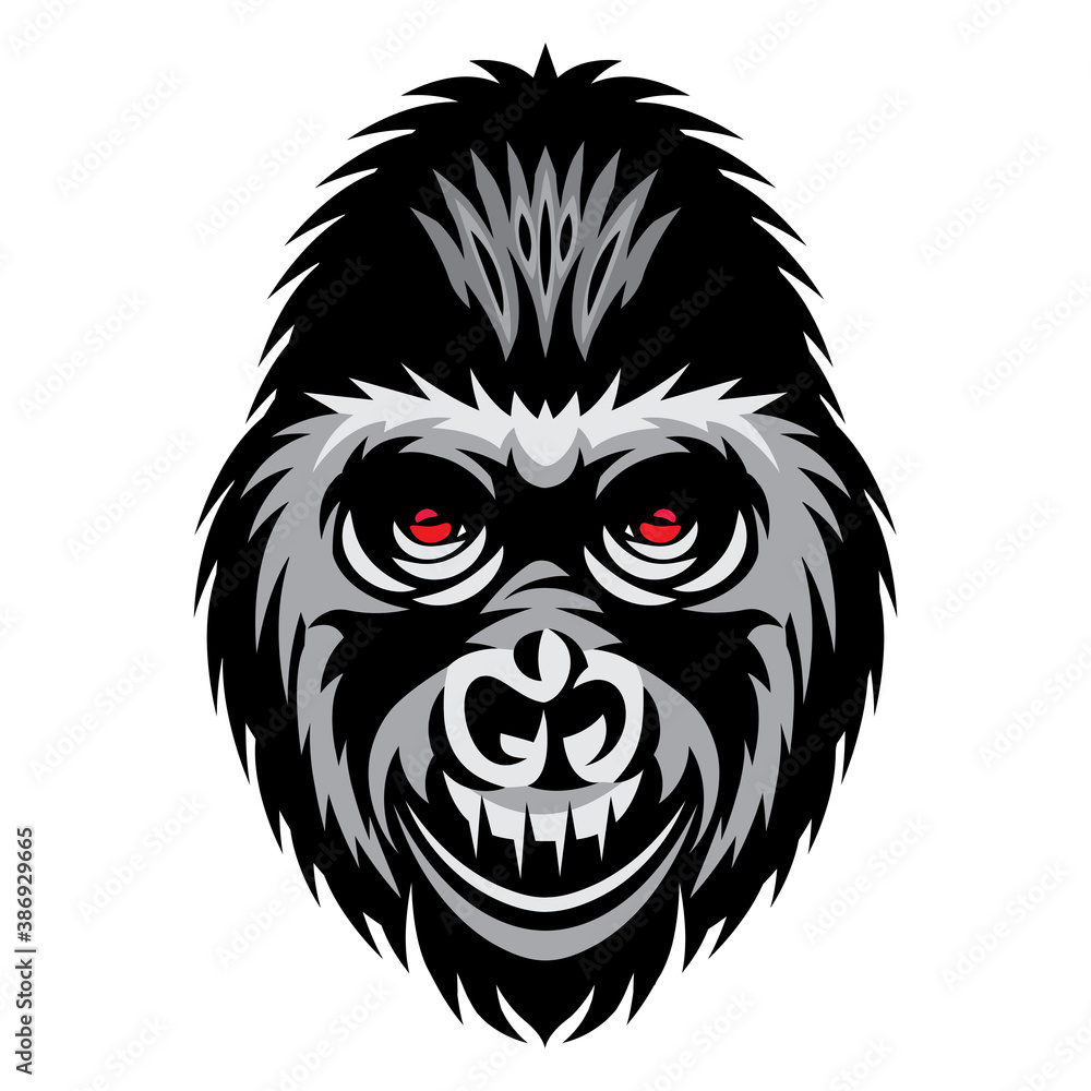 Fototapeta premium Vector color illustration with gorilla head. White background